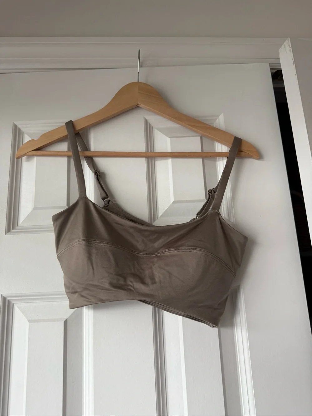 Lululemon Satin Spaghetti Strap Yoga Bra Warm Ash Grey